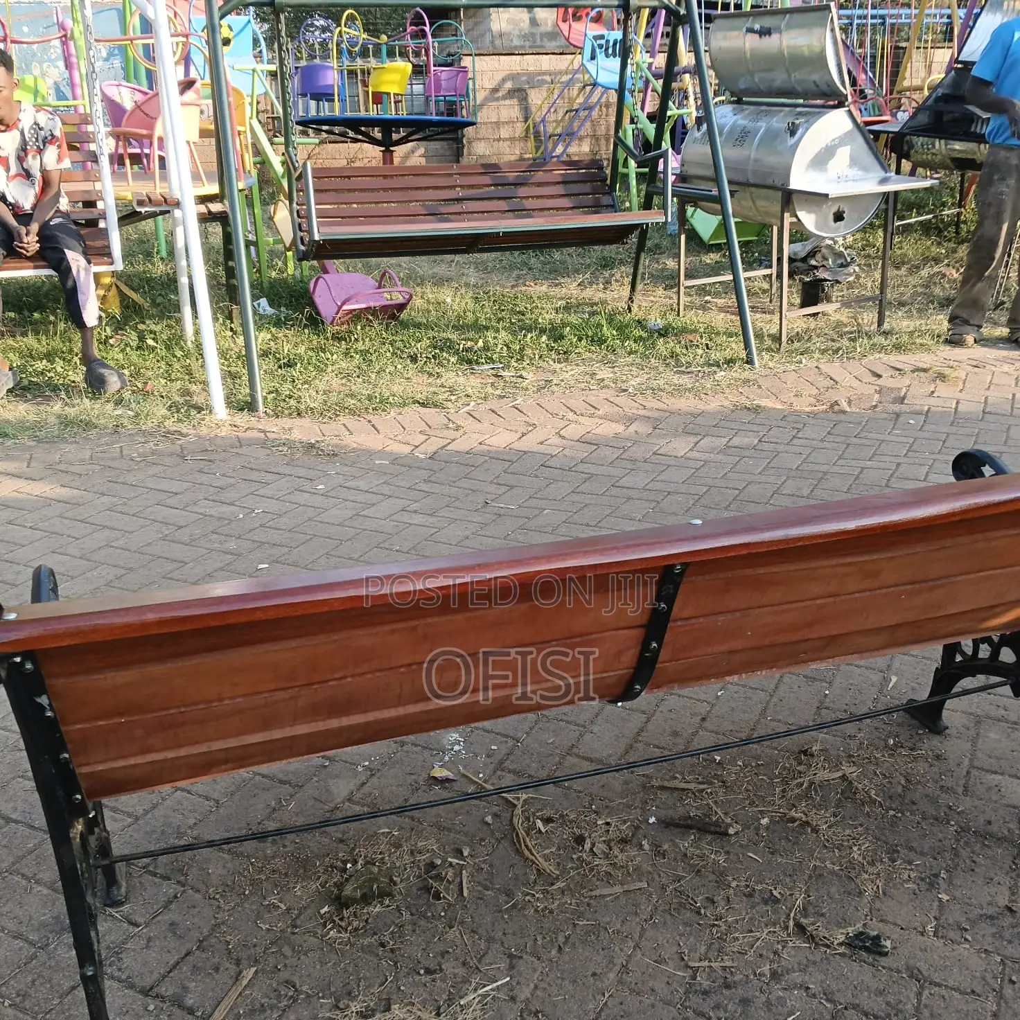 Modern Mahogany Finish Metallic Bench - 3 Seater