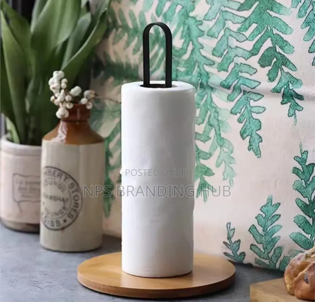 High Quality Metallic Paper Towel Holder With Bamboo Base(Nm