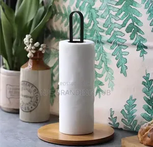High Quality Metallic Paper Towel Holder With Bamboo Base(Nm