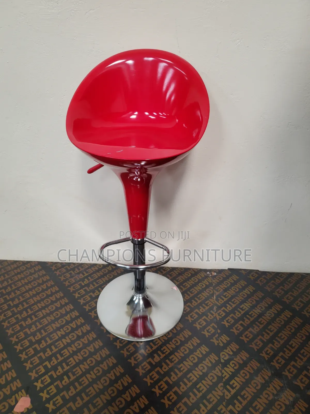 Modern Red Metallic Adjustable Swivel Barstool