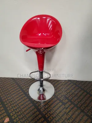 Modern Red Metallic Adjustable Swivel Barstool