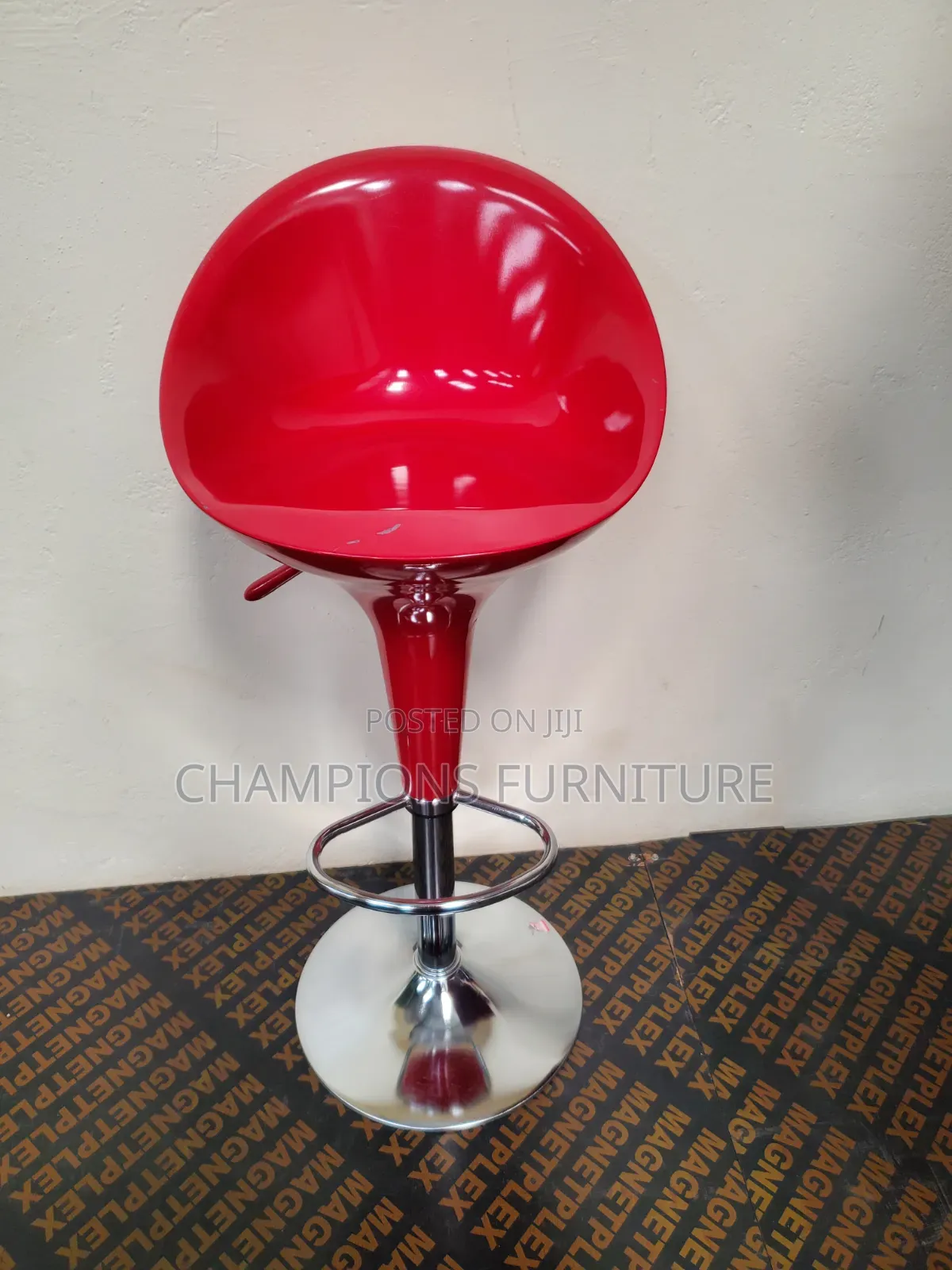 Modern Red Metallic Adjustable Swivel Barstool