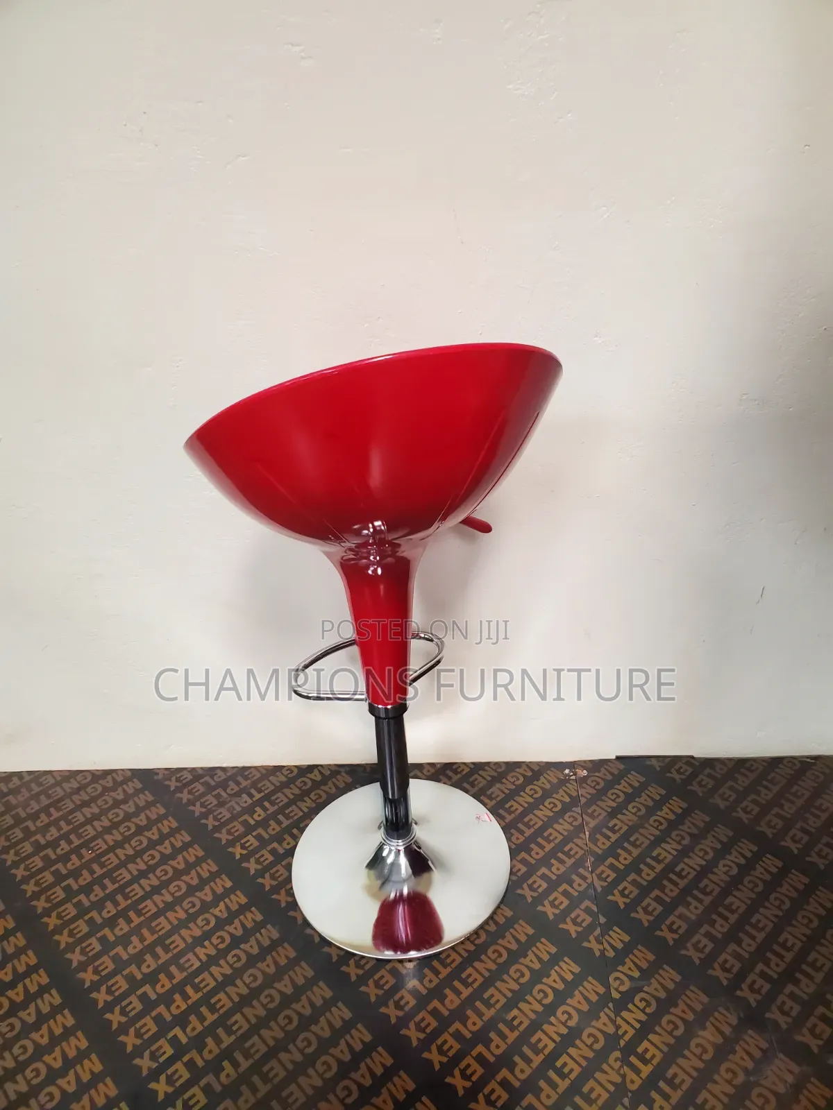 Modern Red Metallic Adjustable Swivel Barstool
