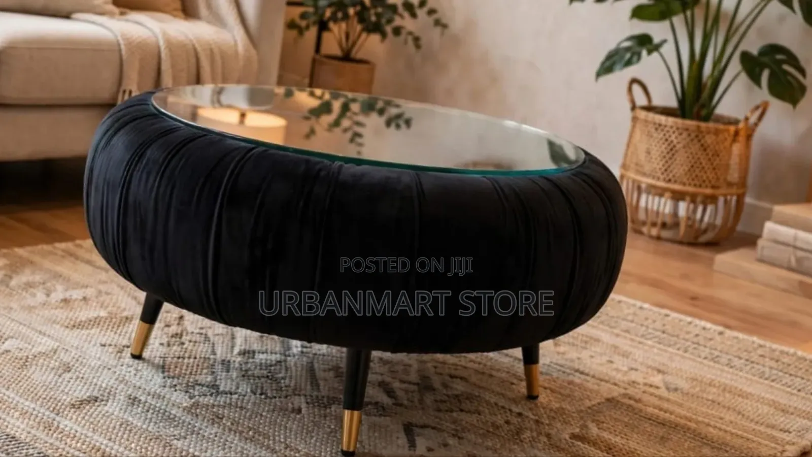 Black Velvet & Glass Coffee Table – Elegant Modern Design