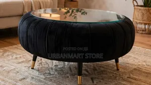 Black Velvet & Glass Coffee Table – Elegant Modern Design