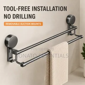 60cm No Drill Double Towel Bar Gunmetal Gray Bathroom Rack