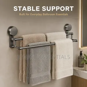 60cm No Drill Double Towel Bar Gunmetal Gray Bathroom Rack