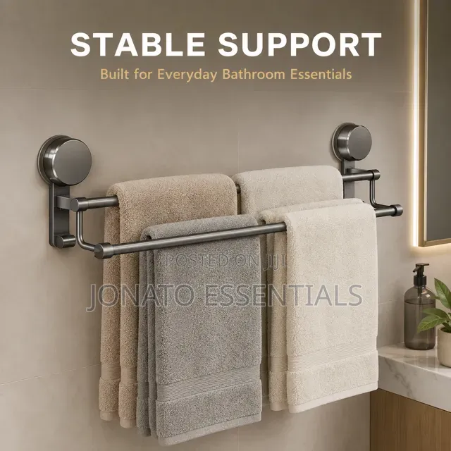 60cm No Drill Double Towel Bar Gunmetal Gray Bathroom Rack