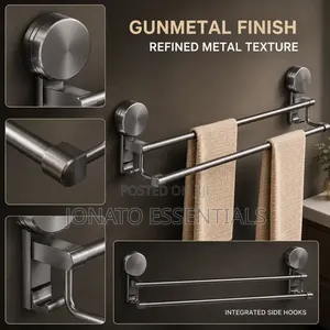 60cm No Drill Double Towel Bar Gunmetal Gray Bathroom Rack