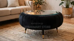 Luxury Black Velvet Coffee Table With Glass Top