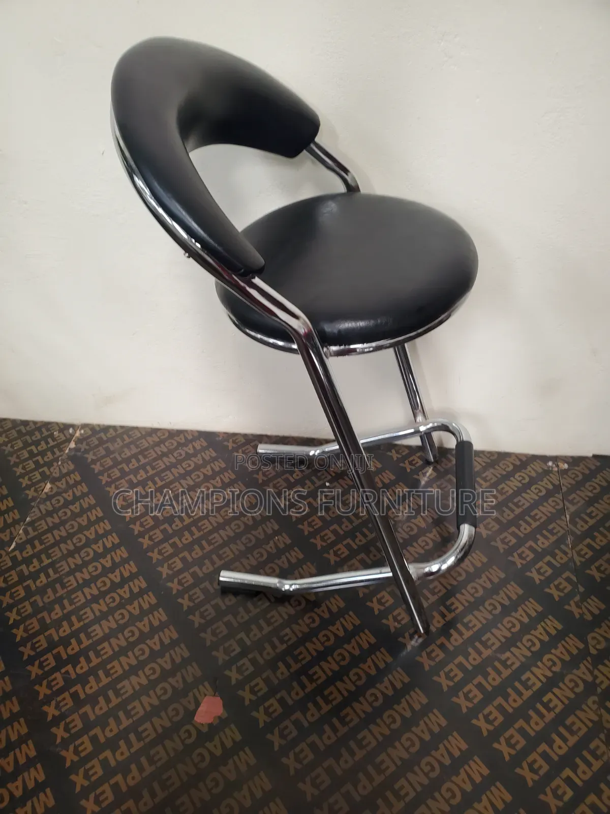 Crescent Back Black Chrome Barstool
