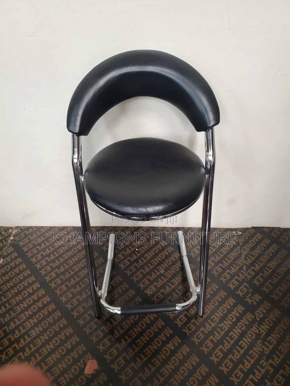 Crescent Back Black Chrome Barstool