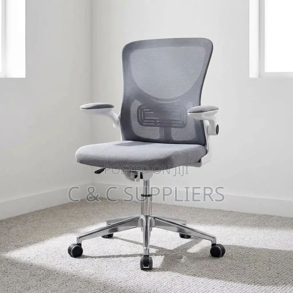 Mid Back White Ergonomic Chair-No Headrest