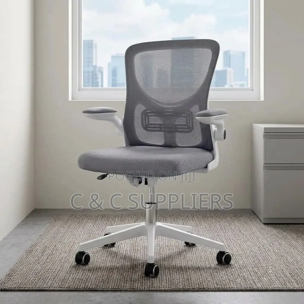 Mid Back White Ergonomic Chair-No Headrest