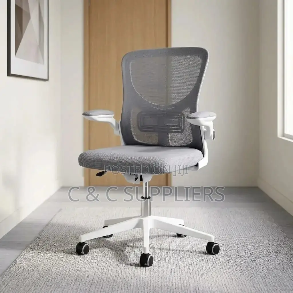 Mid Back White Ergonomic Chair-No Headrest