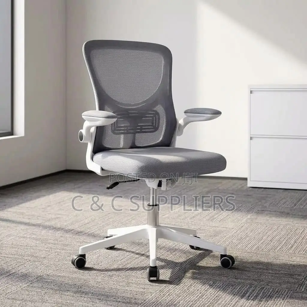 Mid Back White Ergonomic Chair-No Headrest