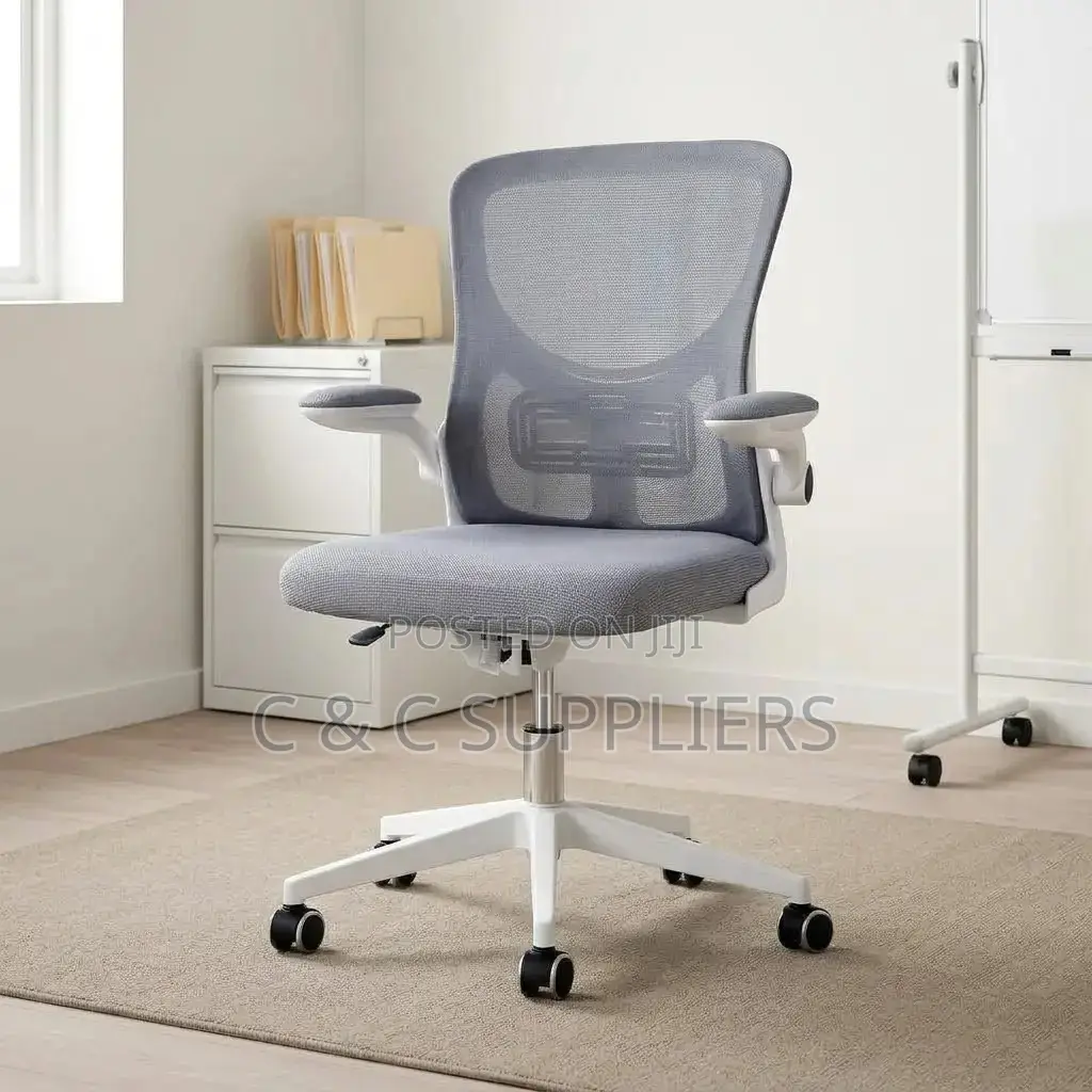Mid Back White Ergonomic Chair-No Headrest