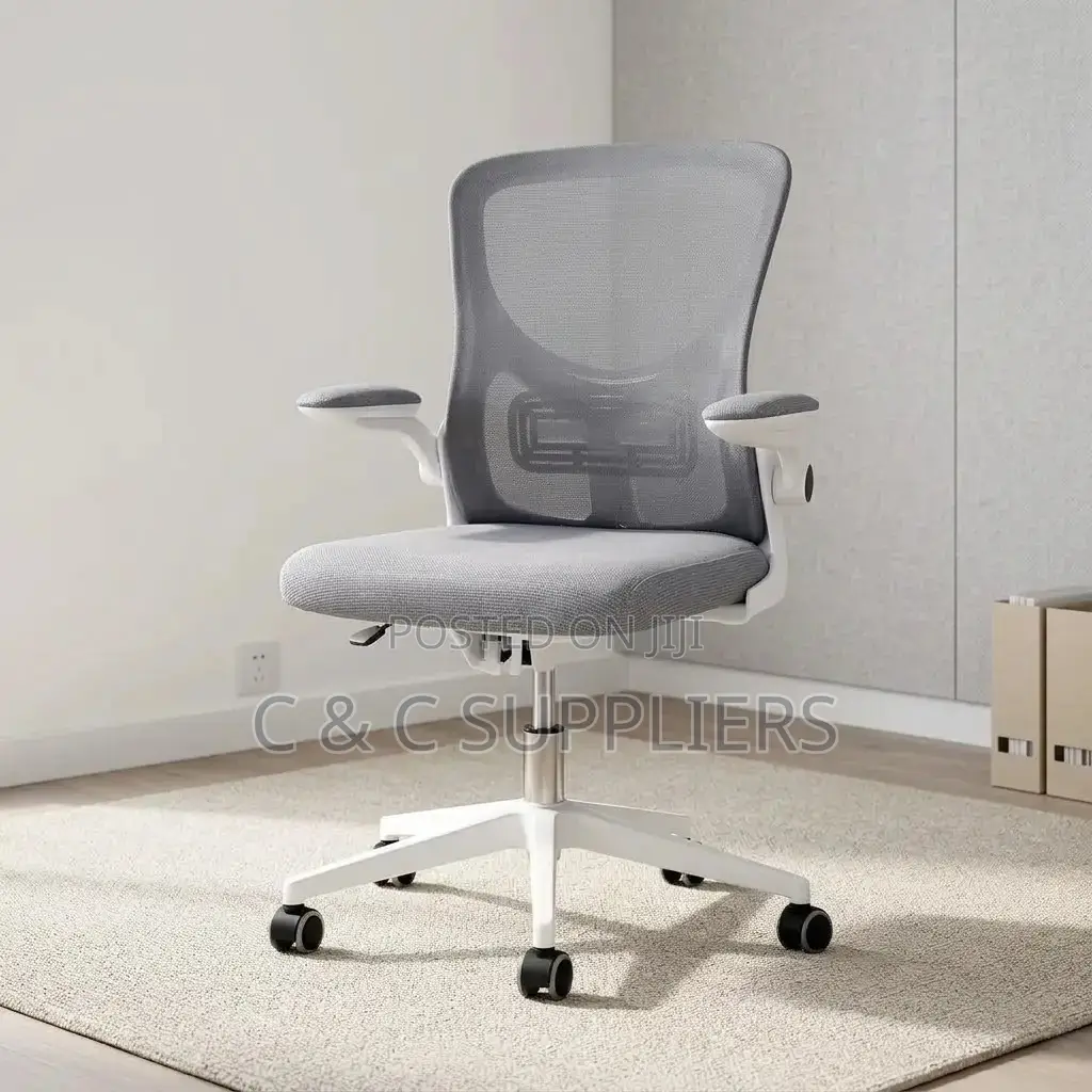 Mid Back White Ergonomic Chair-No Headrest