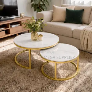 Modern Design Marble Nesting Coffee Table Set With Gold Metal Frame