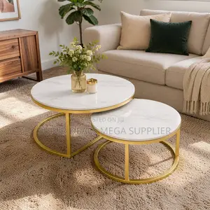 Modern Design Marble Nesting Coffee Table Set With Gold Metal Frame