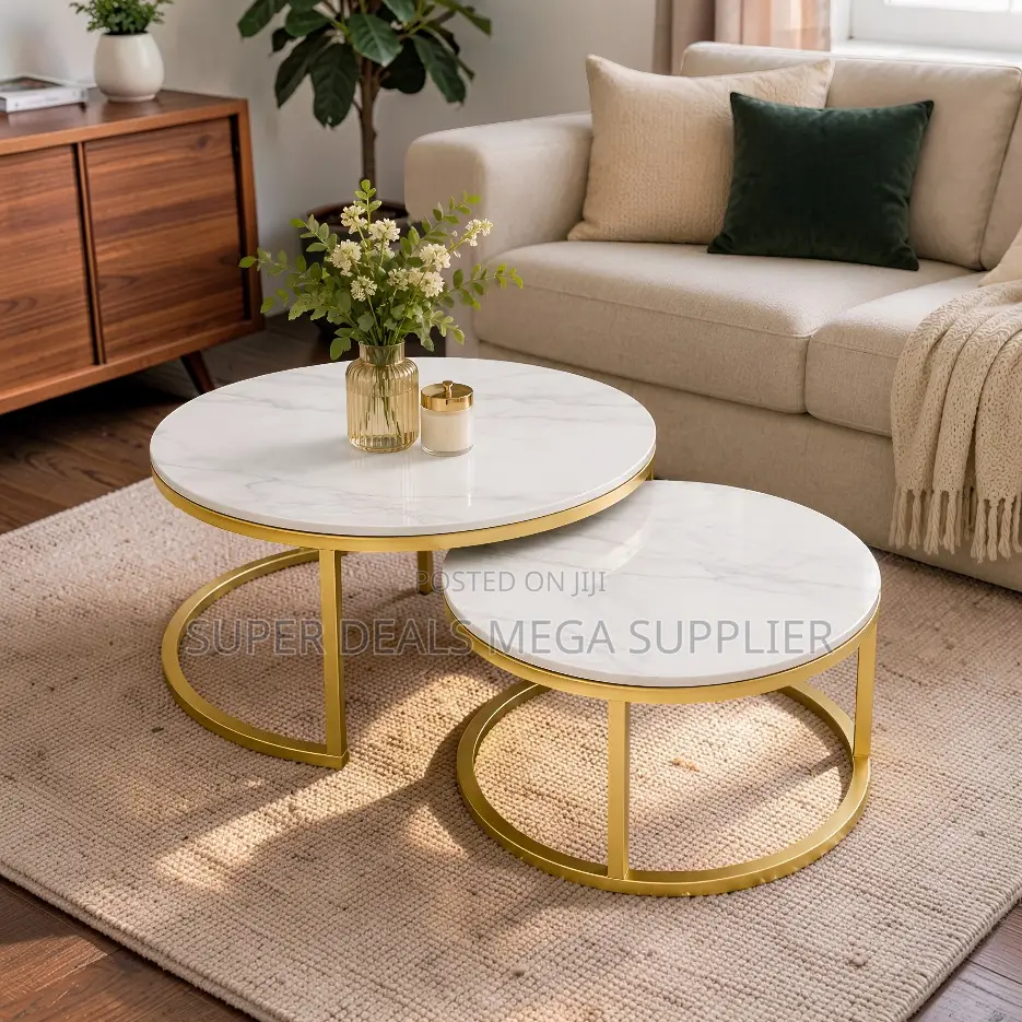 Marble Finish Marble Nesting Coffee Table Set With Gold Metal Frame