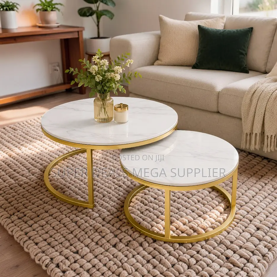 Marble Finish Marble Nesting Coffee Table Set With Gold Metal Frame