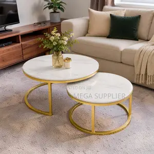 Gold Frame Marble Nesting Coffee Table Set With Gold Metal Frame