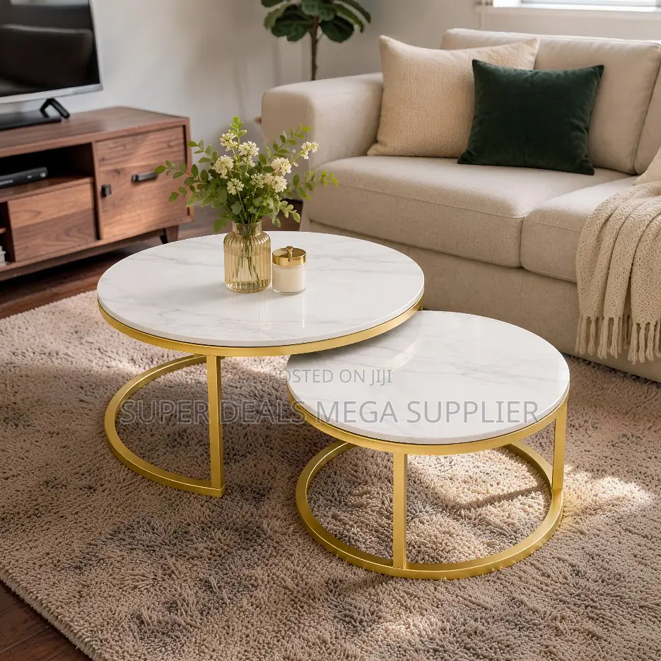Gold Frame Marble Nesting Coffee Table Set With Gold Metal Frame