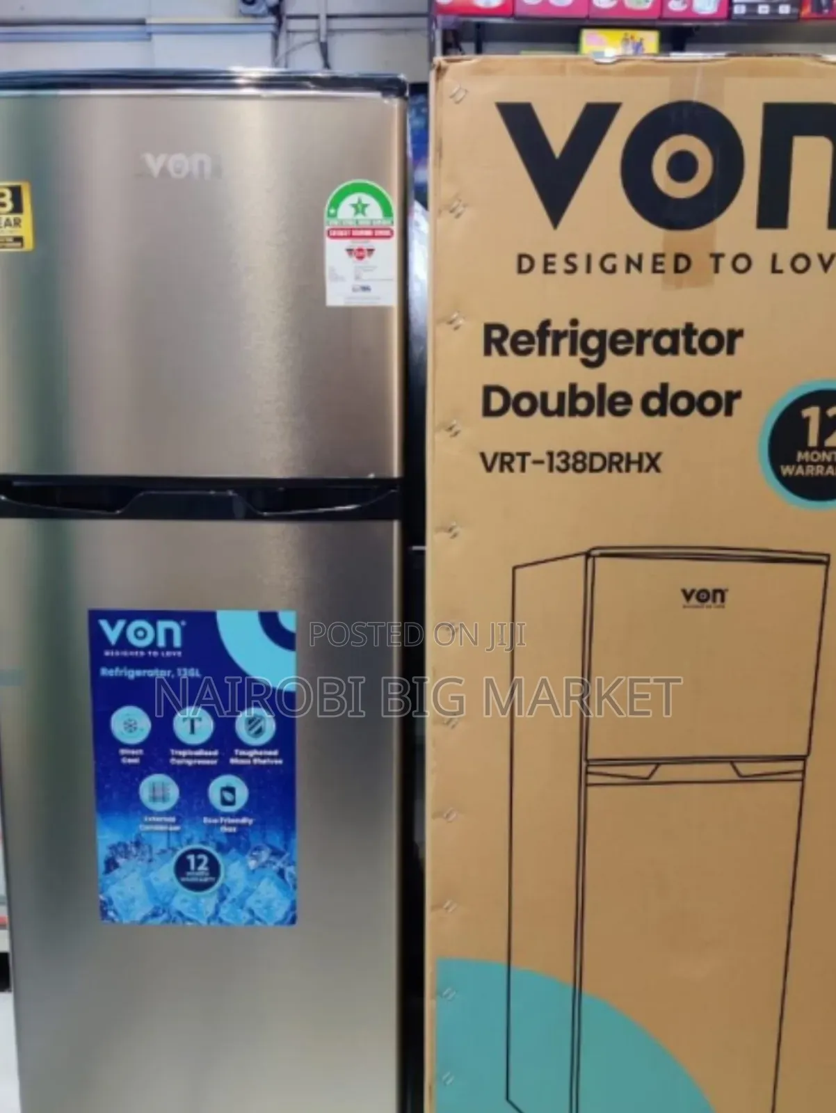 Von 138l Double Door Fridge
