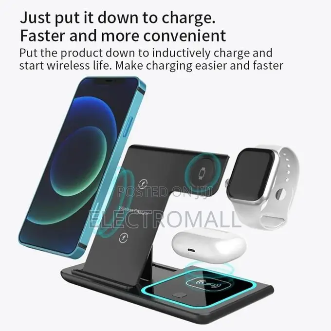 3-in-1 Foldable Fast Wireless Charging Station Pad - Black