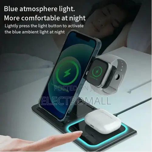 3-in-1 Foldable Fast Wireless Charging Station Pad - Black
