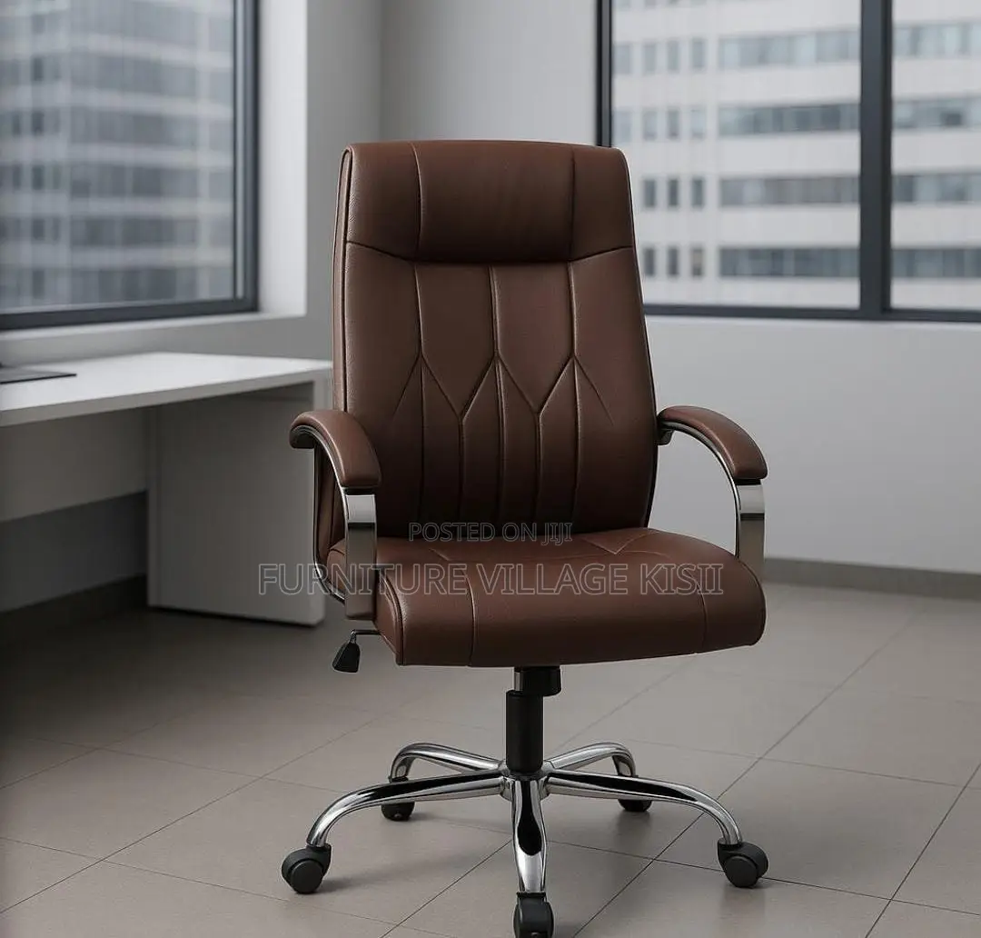 Office Chair; Executive Brown Leather Office Chair