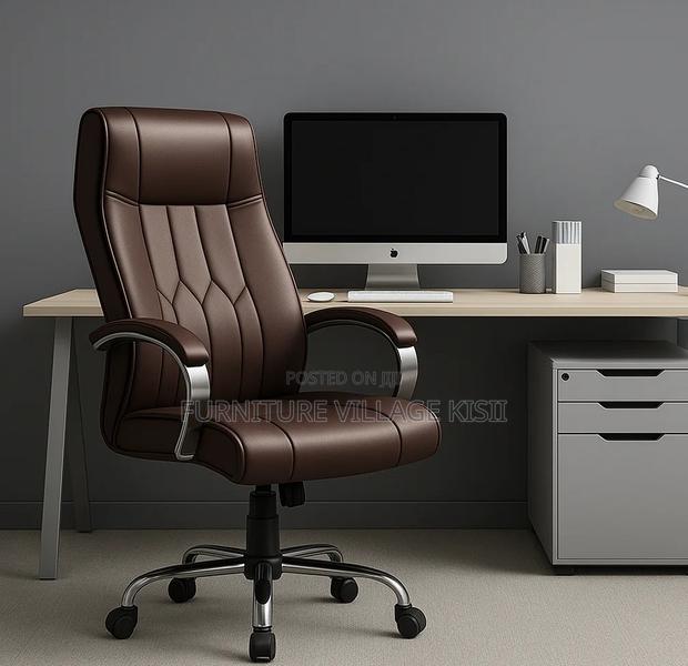 Office Chair; Executive Brown Leather Office Chair