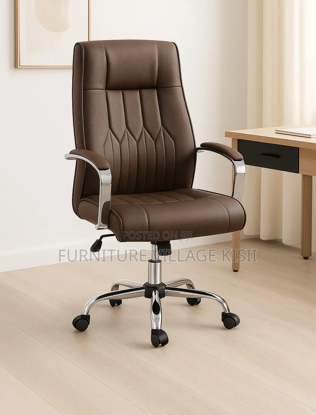 Office Chair; Executive Brown Leather Office Chair