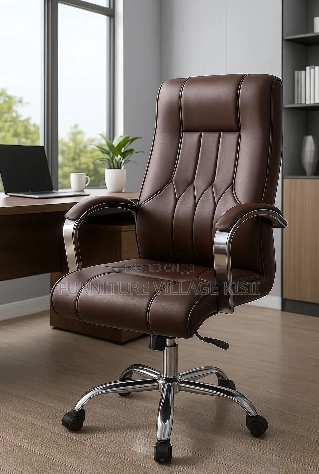Office Chair; Executive Brown Leather Office Chair