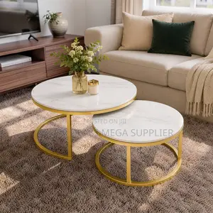 Elegant Style Marble Nesting Coffee Table Set With Gold Metal Frame