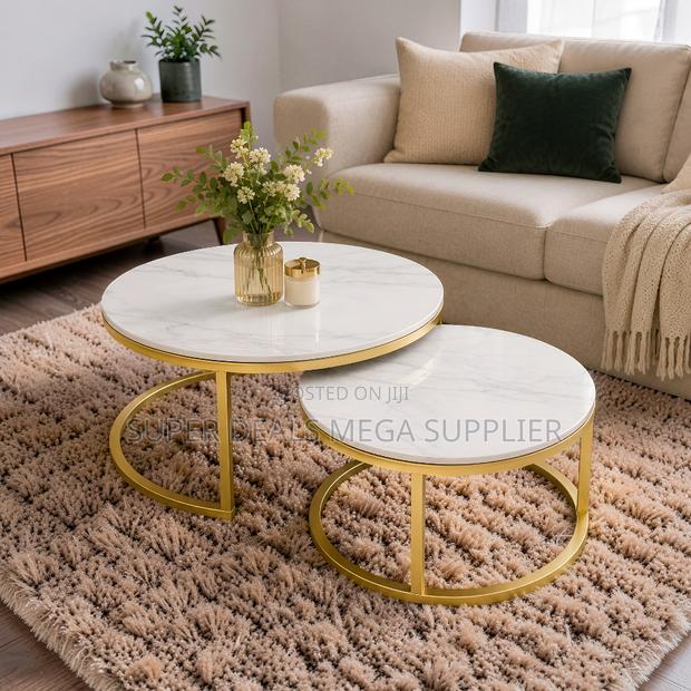 Durable Build Marble Nesting Coffee Table Set With Gold Metal Frame