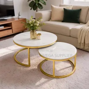 Durable Build Marble Nesting Coffee Table Set With Gold Metal Frame