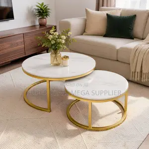 Smooth Surface Marble Nesting Coffee Table Set With Gold Metal Frame