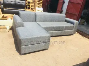 5 Seater Grey Fabric L-Shaped Sofa: Pay on Delivery