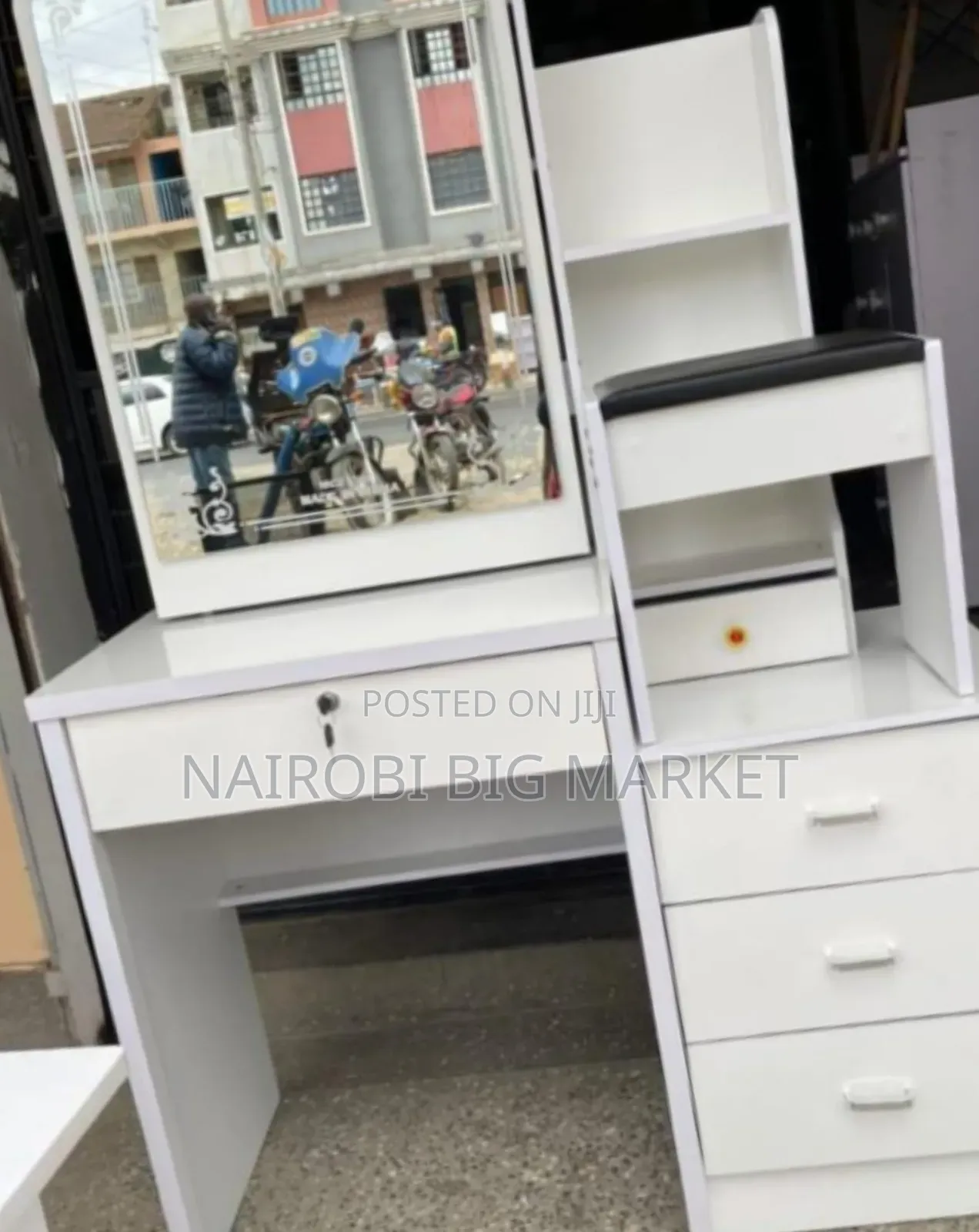 White Dressing Table With Sliding Mirror
