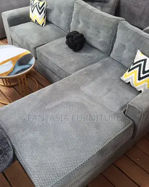 5 Seater Sage Grey Textured Corner Sofa: Pay on Delivery
