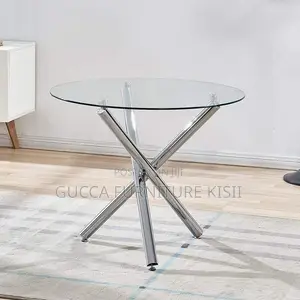 Coffee Table; Generic Round Transparent Glass Dining Table