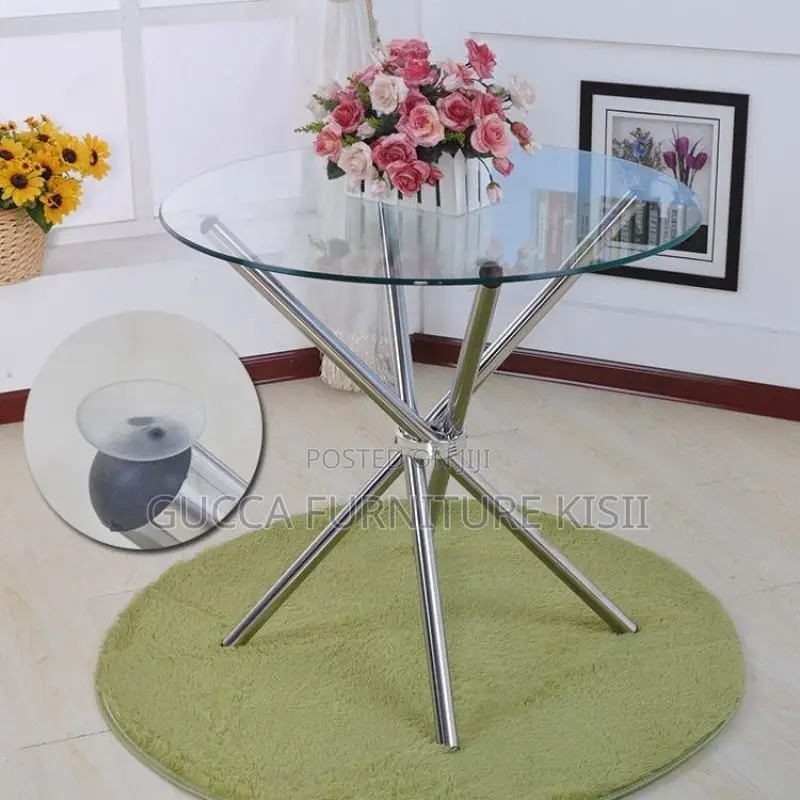 Coffee Table; Generic Round Transparent Glass Dining Table