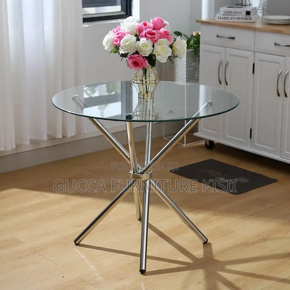 Coffee Table; Generic Round Transparent Glass Dining Table