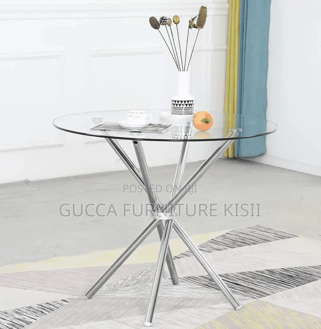 Coffee Table; Generic Round Transparent Glass Dining Table