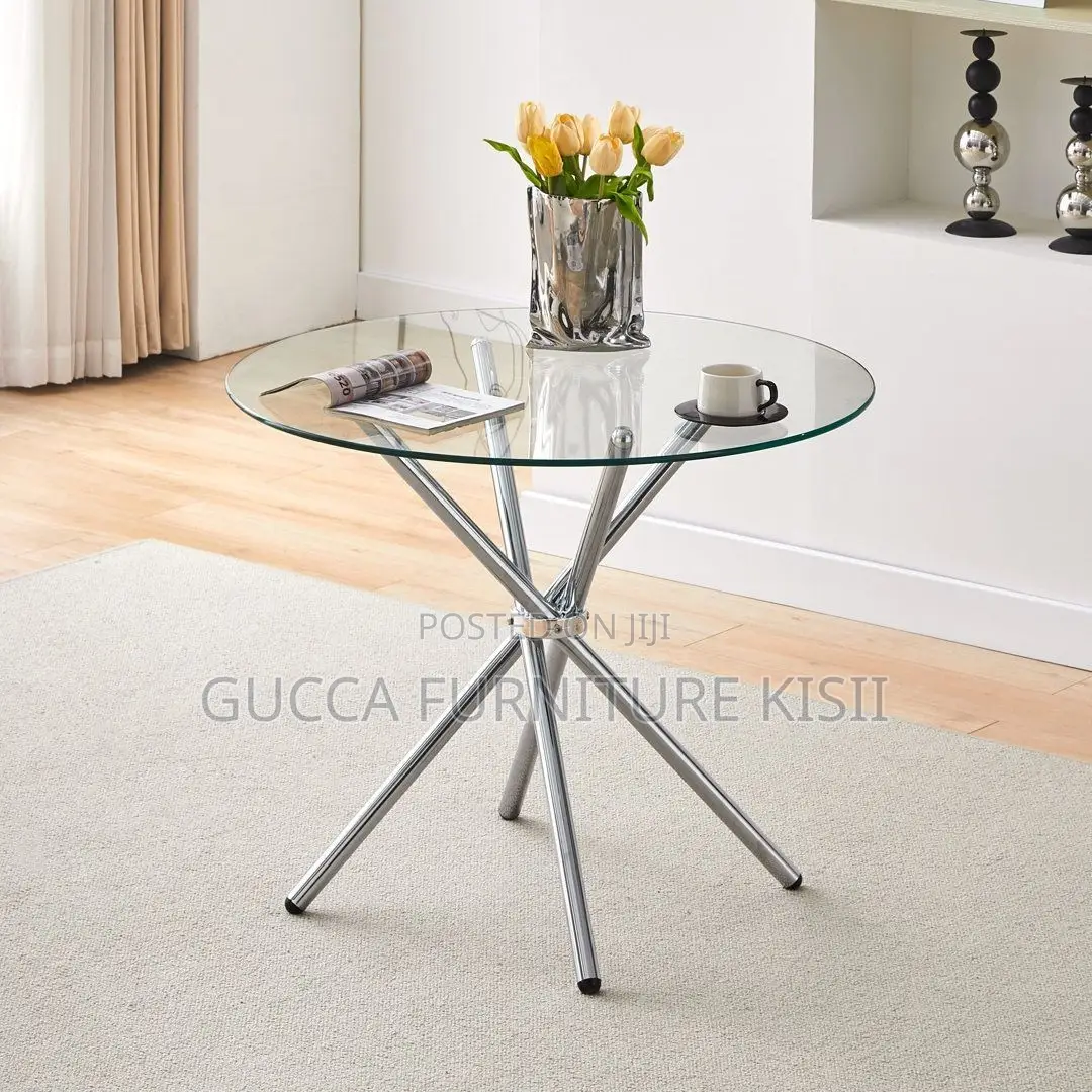 Coffee Table; Generic Round Transparent Glass Dining Table