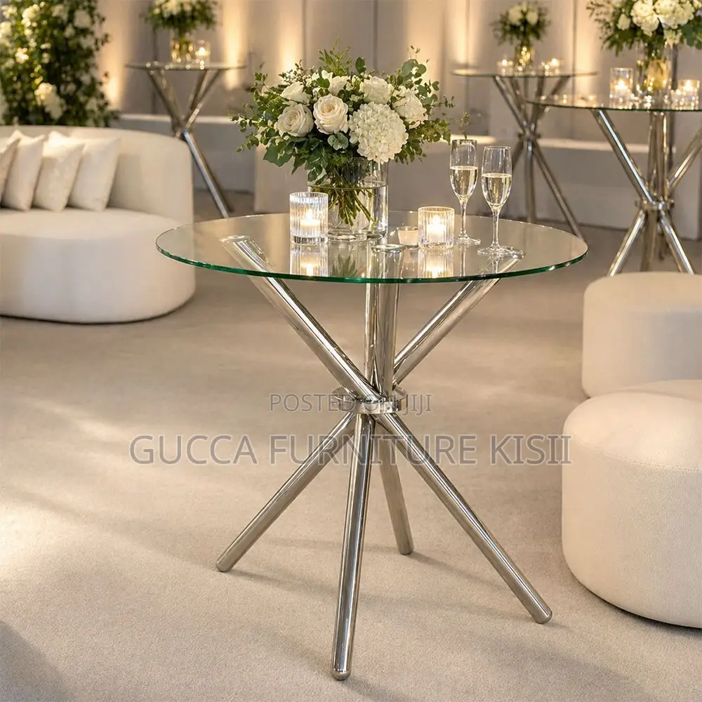 Coffee Table; Generic Round Transparent Glass Dining Table