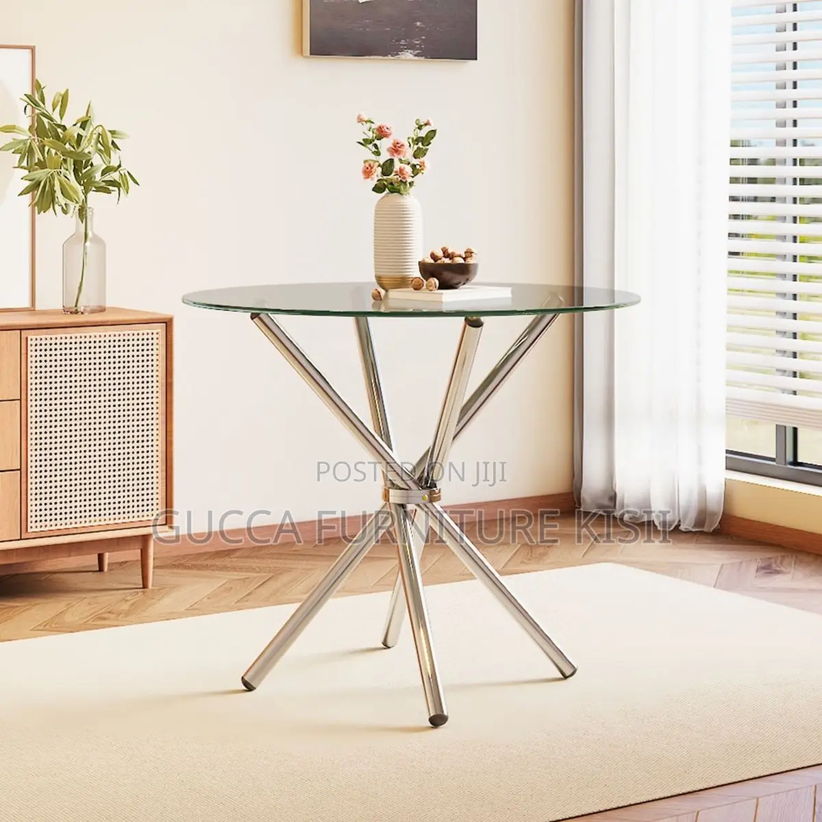 Coffee Table; Generic Round Transparent Glass Dining Table