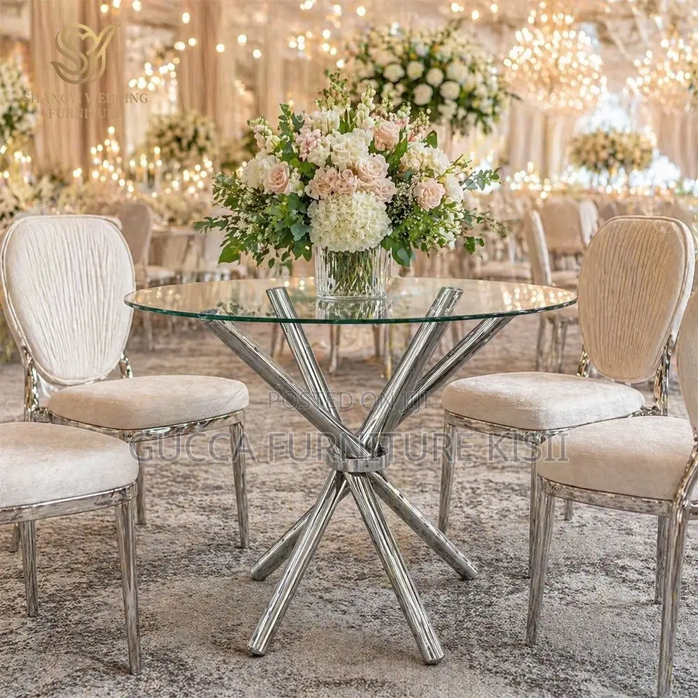 Coffee Table; Generic Round Transparent Glass Dining Table